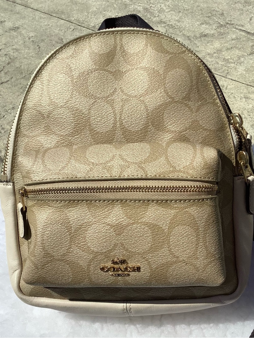 Coach Mini Backpack in Metallic Beige and Cream
